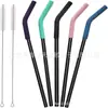 Con 2 cepillos de limpieza con cabeza curva de silicona manga de codo pajilla de acero inoxidable de 5 piezas