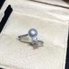 Anillo de dedo abierto de plata S925 con perla de agua dulce y diseño cuadrado con microincrustaciones de diamante, giro de moda coreana transfronterizo, accesorios de plata DIY