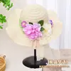 Día del Maestro Sombrero de Paja Floral Hecho a Mano Materiales DIY Sombrero Estilo Francés con Flores Secas Sombrilla Sombrero de Sol para Adultos Actividad de Calentamiento
