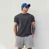 Camiseta Esportiva Casual Versátil para Fitness Manga Curta Masculina Respirável Absorvente de Suor Alta Elasticidade Anti-Amassado Gola Redonda Marca Tendência Roupas de Treino