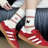 Meias Bordadas de Filhote para Mulheres Outono/Inverno Ins Tendência Algodão Meia de Cano Médio Fofo Estilo Coreano Filhote de Linha Meias Longas Folgadas