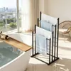 Toallero de pie multicapa, toallero vertical de arte en hierro para toallas de baño, estante de secado y almacenamiento de toallas multicarril para baño sin perforaciones