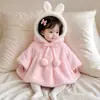 Capa cortavientos para bebé para exteriores de imitación de piel de conejo, abrigo grueso de otoño e invierno para niñas, capa abrigo para niños pequeños