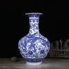 Porcelana Azul y Blanca Cerámica Antigua Jingdezhen Estilo Chino Sala de Estar Arreglo Floral Botella de Porcelana Decoración Estante Antiguo Adornos de Florero Hogar