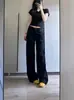 Jeans Rectos Negros para Mujer, Verano Retro Americano de Cintura Alta Holgados, Adelgazantes para Figuras Pequeñas, Pantalones Versátiles de Pierna Estrecha a Amplia