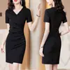 Estilo Novo Verão 2026 Elegante Justo ao Corpo Franzido Slim-Fit Saia Lápis Preta Vestido de Verão para Mulheres