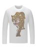 Camiseta de Manga Larga para Hombre de Modal con Diamantes Calientes Cabeza de Tigre Primavera y Otoño Camiseta Base Color Sólido Interior Talla Grande Top para Hombre