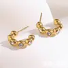 Pendientes de Moda Versátiles Geométricos Simples Transfronterizos Europeos y Americanos Acero Inoxidable Chapado en Oro de 18K Pendientes de Perla Redonda Circonita para Mujeres