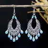 Aretes Bohemios con Borlas Turquesa para Mujer, Versátiles Retro Étnicos de Yunnan Exóticos