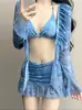 Nuevo Bikini para Mujer, Estilo Celebridad de Internet, Conjunto de Cuatro Piezas, Protección Solar, Playa, Ultra Sexy, Adelgazante, Puro Deseo, Traje de Baño de Manga Larga