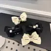 Horquilla de estilo francés con lazo de cuentas de camelia, elegante horquilla estilo Chanel con bola, tocado de cola de caballo alta para mujer