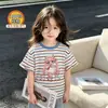 Camiseta de Algodón Puro para Niñas, de Verano, Rayada, Manga Corta, 2026, Nueva, Moderna, Dibujos Animados, Linda, Cuello Redondo, Top Elegante