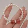 Nuevo Pulsera de Cristal de Fresa Perla Encantadora Corazón a Corazón Moda Temperamento Simple Regalo para el Día de San Valentín Pulsera para Novias Regalo