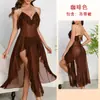 Camisola de Malha Fina Transparente de Verão Alças com Strass Babado Costas Abertas Fenda Alta Camisola Vestido para Casa Mulheres 896