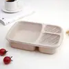 Lonchera de Paja de Trigo con Tapa Compartimento de Plástico Charola para Comida de Estudiante Lonchera para Oficina de Dormitorio Lonchera Portátil