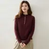 Estilo Nuevo Otoño Manga Larga Botón de Concha 35 Cachemir 65 Lana Holgado Versátil Adelgazante Temperamento Suave Punto para Mujer