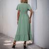 Bai Fen Zhi Yi2025 Nuevo Vestido Largo de Verano Europeo y Americano con Volantes Cruzado Cuello en V Vestido Verde Fresco