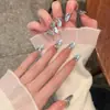 Unhas Postiças Azuis Longas Estilo Gatinho Francês Usáveis Atacado Estilo Ins Unhas Postiças Usáveis Unhas Postiças de Luxo Usáveis