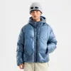 Chaqueta de Plumas para Hombre Color Puro Estilo Holgado Marca de Moda High Street Engrosada Resistente al Frío y Cálida Chaqueta de Invierno con Doble Cremallera y Capucha