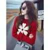 Suéter de Tricô Floral Redondo Estilo Coreano para Mulheres 2025 Novo Outono e Inverno Único e Bonito Redutor de Idade Top Interno