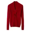 Suéter Feminino Elegante Gola V Estilo Coreano Simples Cruzado Torcido Slim-Fit Emagrecedor Para o Trabalho Pura Caxemira Pulôver