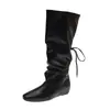 Otoño Invierno 2026 Nuevas Botas Largas Apiladas para Mujer Botas Altas Plisadas de Punta Cuadrada Retro Tacón Delgado Botas de Montar Adelgazantes Temperamento