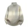 Suéter de punto para hombre de media cremallera transfronterizo para otoño e invierno con rayas de bloques de color, cuello alto, jersey de punto, capa base holgada de moda