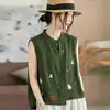 Camiseta casual feminina sem mangas estilo coreano, verão, corte solto, bordada, amiga da pele, respirável, versátil, top leve