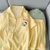 Pijama de Algodón Nube para Mujer, Conjunto de Dos Piezas Bordado de Dibujos Animados, Nuevo Estilo de Verano para Estudiantes, Se Puede Usar Afuera, Talla Grande, Ropa de Casa de Corte Holgado