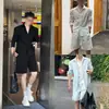 Conjunto de Camisa de Manga Longa Lisa Casual Solta e Shorts Masculino de Verão Novo High-End Estilo Old Money Simples