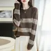 Tejidos para Mujer 2026 Otoño/Invierno Nuevo Seda Cuello Redondo Manga Larga Bloque de Color Holgado Suéter Capa Base Top de Color Contrastante