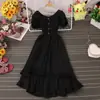 Frete Grátis vestido ombro a ombro 2021 Verão Novo Babados Manga Bufante Saia Fada Super Fada Mori A