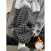 Pantalones Prellis Gruesos con Forro Polar Vintage Estilo Americano para Mujer Pequeño Gris Lana Rectos Otoño e Invierno Sueltos de Pierna Ancha