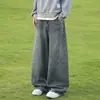 Calça jeans masculina desconstruída 2026 novo estilo reta solta perna larga calça americana high street versátil moderna calça casual