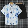 Conjunto de Praia Camisa de Manga Curta da Moda Verão Tamanho Grande Solto Havaiano Casual Masculino Shorts Combinando Casal