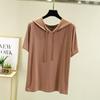 Camiseta de manga corta con capucha de modal fino para mujer, holgada, de verano, de talla grande, estilo occidental, versátil, estilo coreano