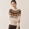Suéter de Lana Tejido Fair Isle Vintage para Mujer, Cuello Redondo, Estilo Étnico, Corte Holgado, Casual, Prenda Base para Otoño/Invierno