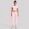 Conjunto de Roupa Esportiva Yoga Transfronteiriça de Manga Curta para Mulheres, Tecido Escovado Justo Camiseta Fitness, Conjunto de Tops Casuais para Corrida de Secagem Rápida
