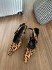 Novos Sapatos de Verão 2025 para Mulheres, Sapatilhas Jeans com Estampa de Leopardo Estilo Europeu e Americano da Moda, Sandálias de Salto Alto Agulha Femininas