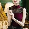 Camiseta de cuello alto de otoño con interior cepillado, sin mangas para mujer, corte ajustado, costuras de encaje en el interior, chaleco estilo occidental, Novedad Otoño e Invierno 2022