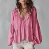 2026 Primavera/Verano Europeo y Americano Casual Dulce Volantes Mangas Abullonadas Plisado Camisa Top Tienda Independiente