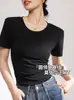 Producto europeo hombro camiseta manga corta mujer verano cuello redondo sentido del diseño nicho corte ajustado chica hot corta camiseta blanca top