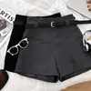 Shorts de traje casual versátiles para el día a día, con bolsillo falso, de cintura alta, adelgazantes, pantalones de pierna ancha, pantalones de corte A con cinturón, para mujer, otoño invierno
