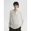 Qiaomi|Versátil_Blanco Transpirable Cuello Henley Plisado Manga Larga Camiseta para Mujer/Media Apertura de Botones Top Holgado