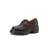 Sapatos de Couro com Fivela de Aumento de Altura Confortáveis e de Solado Grosso para Pessoas Baixas, Estilo 2026, com Salto Alto Grosso, Bico Redondo, Couro Genuíno, Sapatos de Salto Único com Corte Profundo