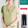 Traje de camiseta de manga corta de seda de hielo de verano para mamá, tops finos de verano para mujeres de mediana edad, camisas pequeñas casuales y versátiles para mediana edad y ancianas