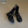 Botas de Cano Curto Couro Genuíno Estilo Britânico Solado Grosso Salto Bloco Femininas 2026 Outono/Inverno Novo Estilo Botas Meia Elástica Emagrecedoras Mocassins Botas Chelsea