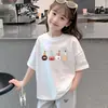 Camiseta de Manga Corta de Algodón Puro para Niñas 2026 Verano Nuevo Estilo Elegante Camiseta con Estampado de Dibujos Animados Top Holgado Casual
