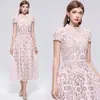 Vestido Rodado A-Line Slimming de Renda Vazada com Gola Redonda, Estilo Francês Doce e Elegante, com Cinto Grátis