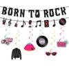 Amazon 50s 1950s Banda de Rock Decoración de Cumpleaños BORN TO ROCR Bandera de Arrastre Espiral Colgante